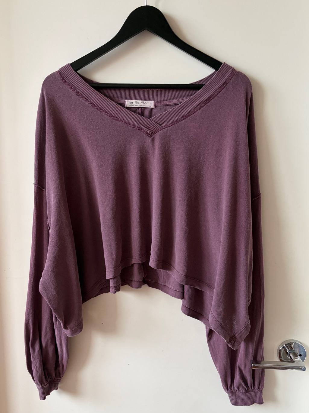 Free People We The Free V-Neck Cropped Oversized Long Sleeve Shirt - Plum